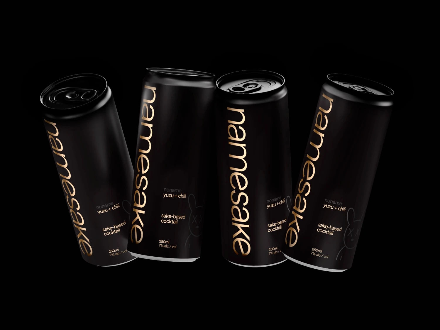 Four black and gold NoName cans, ready to share